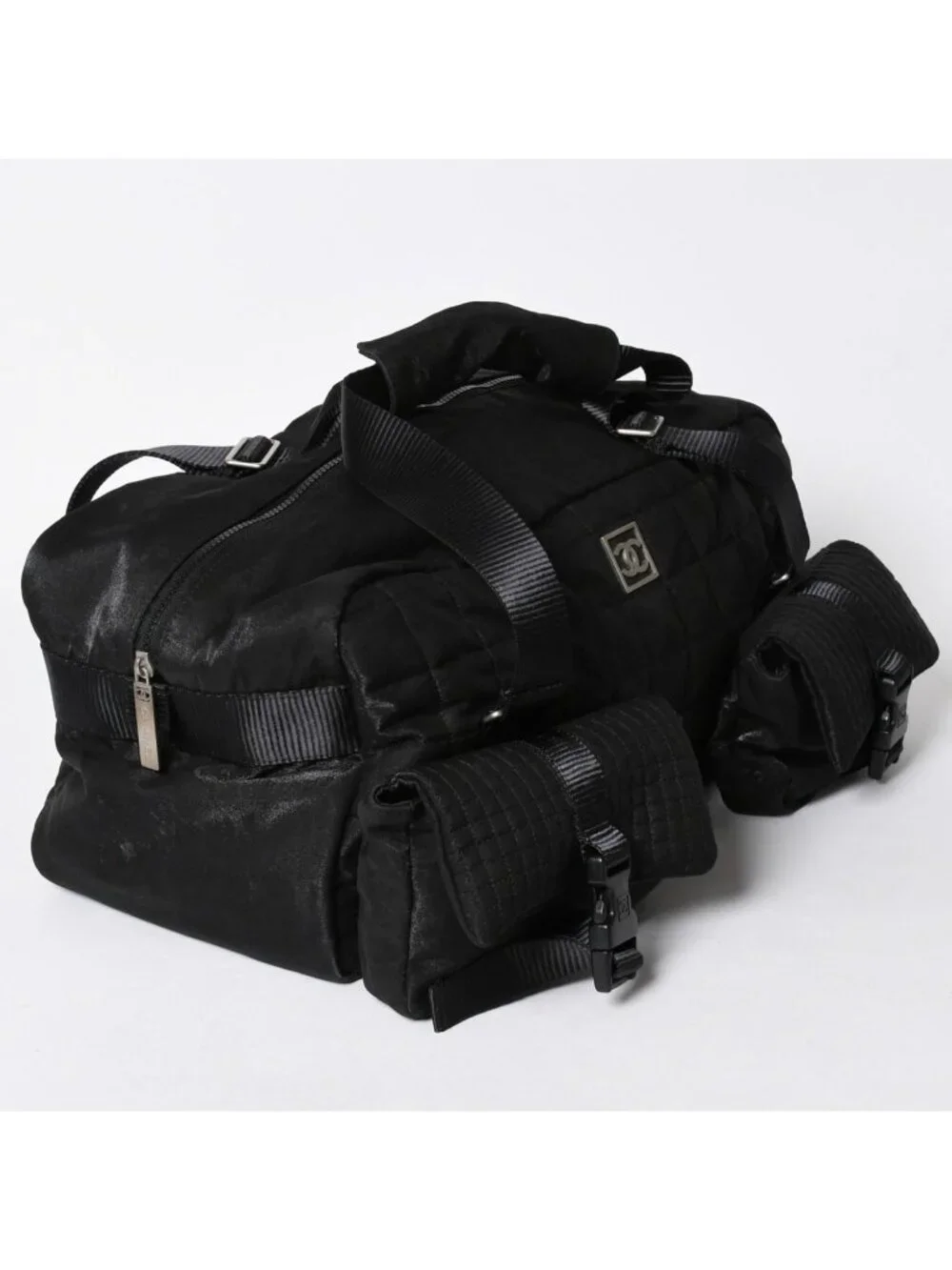 Chanel Sports Line Boston Bag Quilted Black Silver